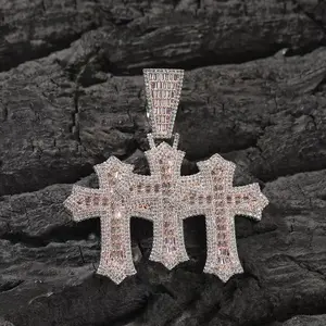 5175 Interlocked Three Cross Pendant | Trendy Unisex Hip-hop Jewelry For Nightclub Styling summerwins