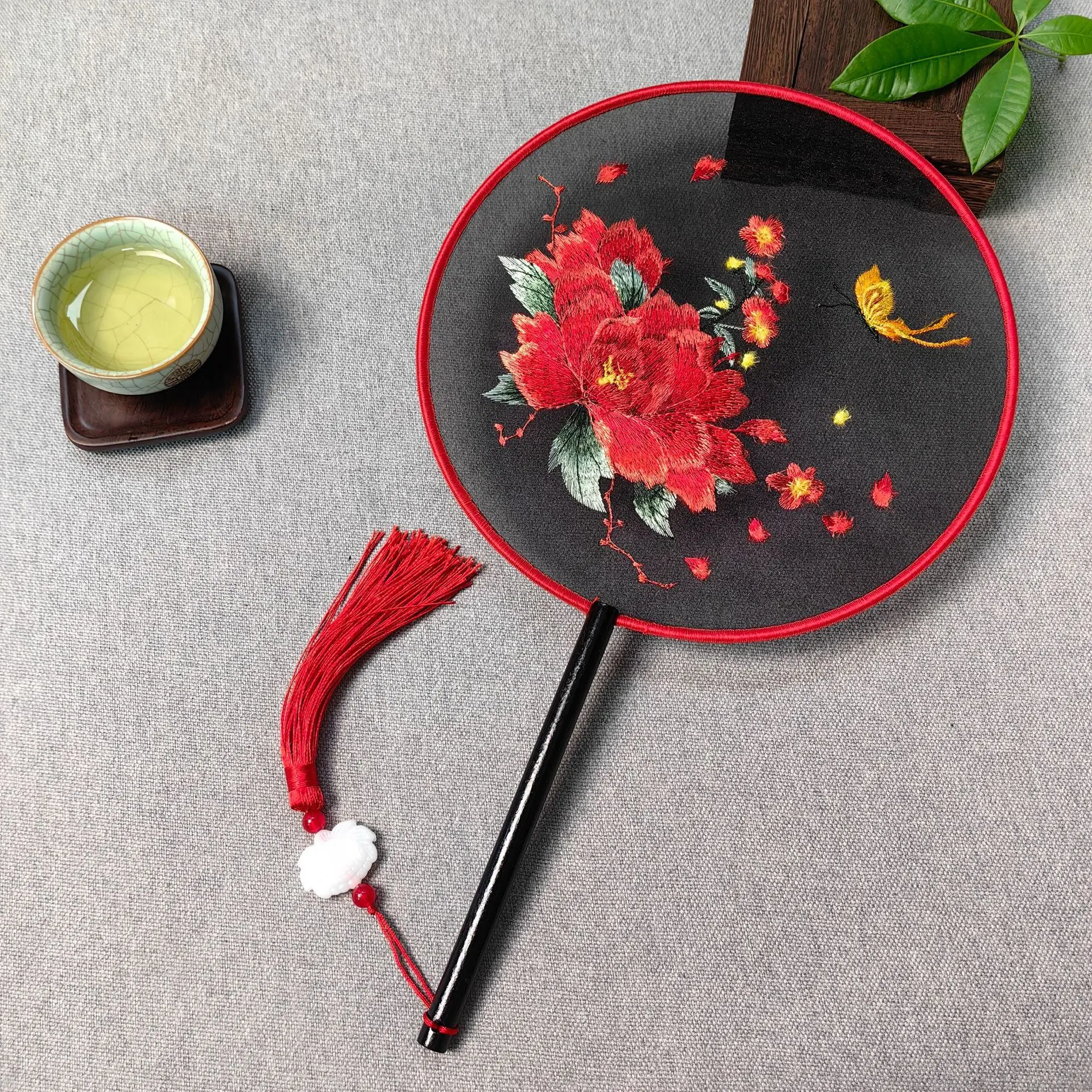 Double-sided embroidery - Peony Fairy on black bac