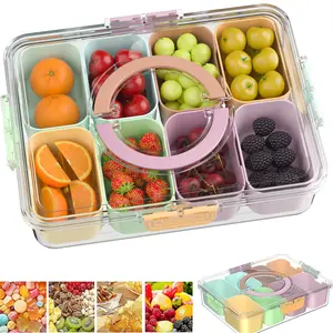 Snack Box with Handle, Food Service Tray with Lid, Stackable Container, Detachable Travel Snack Boxes, Ideal for Candies & Spices, Snack Containers, Leakproof Container, Reusable Snack Containers