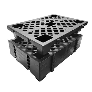 4-Pack Black Heavy Duty Plastic Pallets – Stackable, Ventilated, Forklift Accessible, Waterproof, Interlinked Design for Warehouse, Basement, Garage Handling