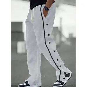 Men's Front Button Jogger Pants, Drop-Crotch Loose Straight Leg  Thickened Fleece Lining Sweatpants , Drawstring Waistband and Pockets, Street Hip Hop Gym Wear, Wide Leg SweatpantsGift