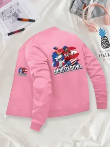 Fashionable Trendy American Football Themed Printed Baseball Jacket, Unisex Casual Sports Daily Outerwear & Hoodie Jacket, Boasting Casual Zipper Design and Practical Pocket Details, Suitable for Daily Wear