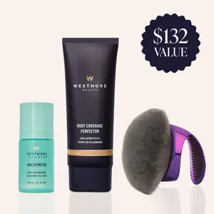 Westmore Beauty Body Essentials Trio | Body Coverage Perfector 3.5oz + X-Large Buffer Brush + FREE Travel Size Makeup Melter Hydrating Cleansing Oil Mist Westmore Beauty Body Essentials Trio | Body Coverage Perfector 3.5oz + X-Large Buffer Brush + FREE Travel Size Makeup Melter Hydrating Cleansing Oil Mist