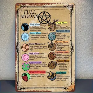 [Choice] Retro Witchery Moon Phases Metal Tin Sign, Reusable Home and Bar Decor, Ideal New Year Gift for Parents, Office, Restaurant, Garage - 12x8 Inch