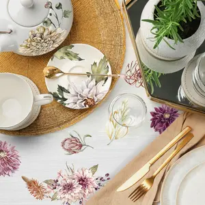 3pcs Floral Transfer Self-Adhesive Wall Stickers, PVC Waterproof Peel & Stick Film, Decorative Decals for Closets, Doors, Dishes, Home