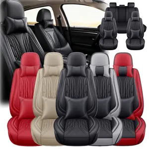 [Thicken Upgrade] Car 5 Seat Covers Full Set Leather, 3D Luxurious Breathable Protector Cushion Pad Mat Back Split Rear Benches, Waterproof Full Surround Design with Storage Bag ( and Pillows), Universal for Most Cars SUVs Sedan - Valentine's Day Gift