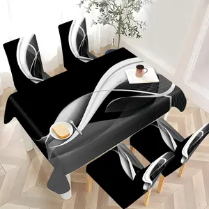 2/4/6 pieces of universal chair cover, Dining chair slipcover and tablecloth sets, thickened chair cover and tablecloth sets (1 tablecloth + 4 chair covers or 1 tablecloth + 6 chair covers), easy to care for, reusable, for home decoration