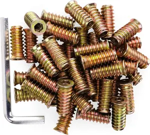 40Pcs Anwenk 1/4"-20 X 25Mm Furniture Screw in Nut Threaded Wood Inserts Bolt Fastener Connector Hex Socket Drive for Wood Furniture Assortment (With Hex Spanner)