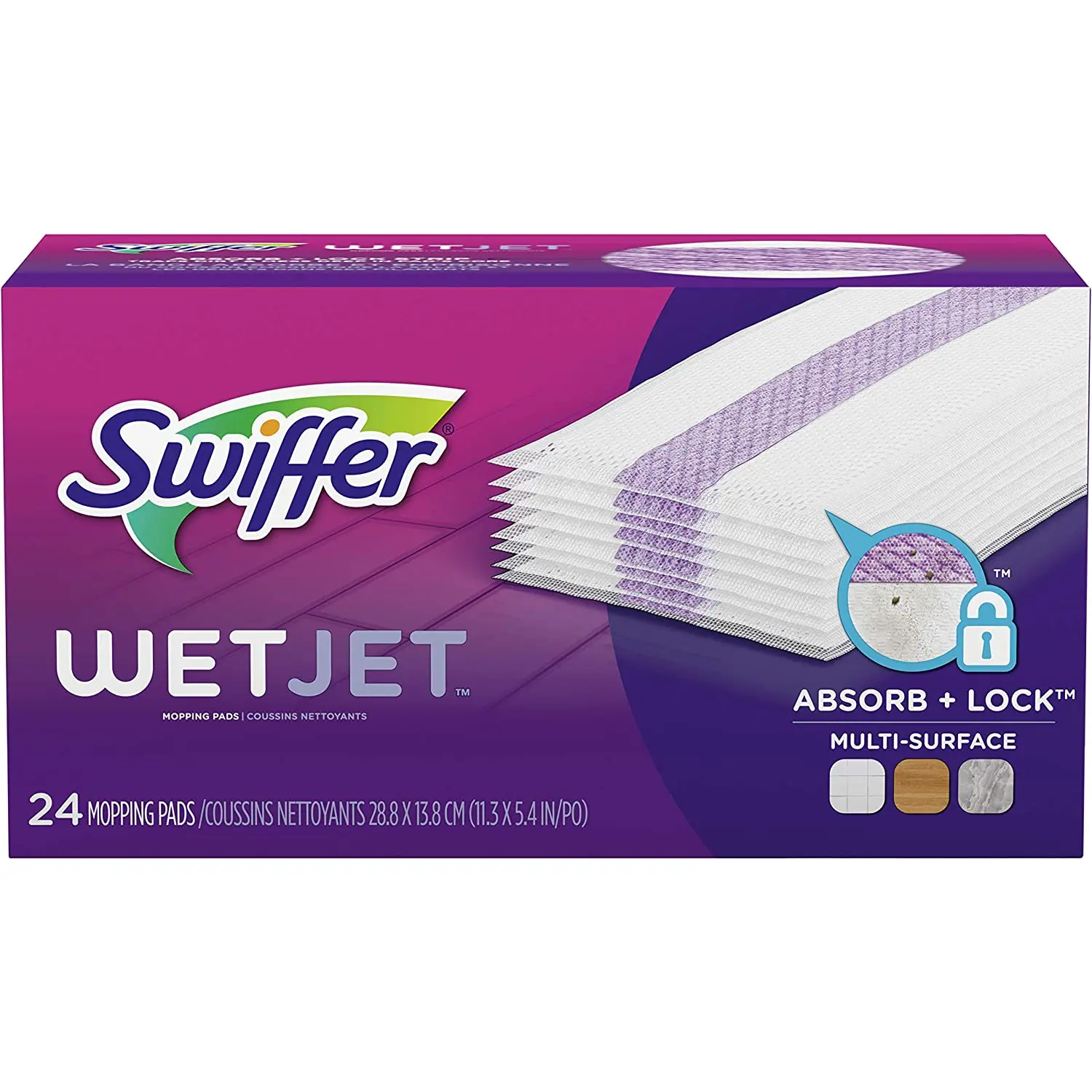 Swiffer Wetjet Hardwood Floor Cleaner Spray Mop Pad Refill, Bathroom Cleaning Supplies, Hardwood Floor Cleaner, Multi Surface, 24 Count Swiffer