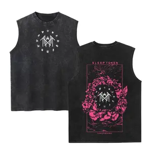 Sleep Token Unisex Cotton Vintage Washed Vest Sleep Symbol Retro Print Casual Regular Fit for Daily Wear Retro Band Style for Couples Perfect Boyfriend Gift