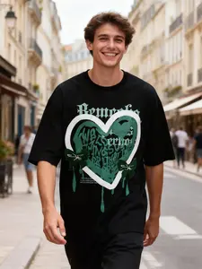 American Retro Design Embroidered Heart Butterfly T-Shirt for Men, Summer New Fashion Casual Daily Wear Short Sleeve Top