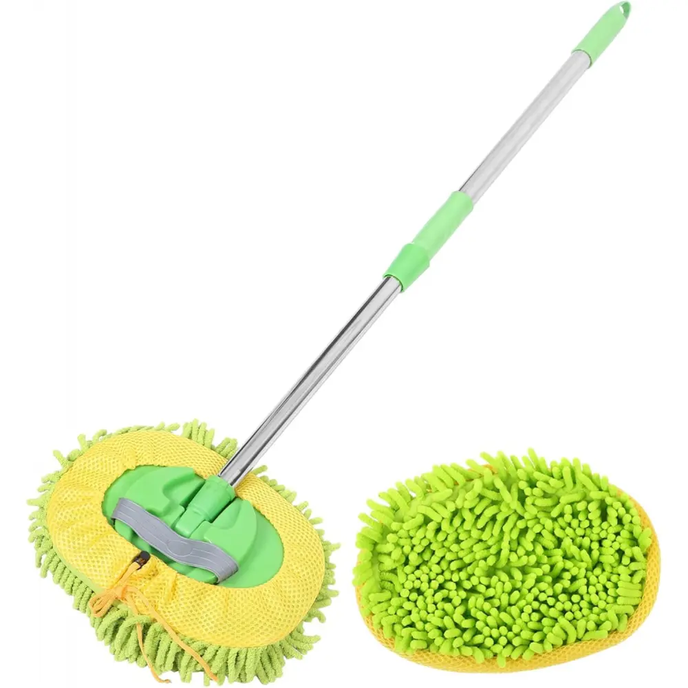 Extendable Long Handle Car Wash Mop - Soft Chenille Head Brush, Paint-Safe Automotive Cleaning Accessory for Vehicle Exteriors, Reaches Tight Spots, Ideal for SUVs, Trucks, Reach Tight Spots, Soft Head
