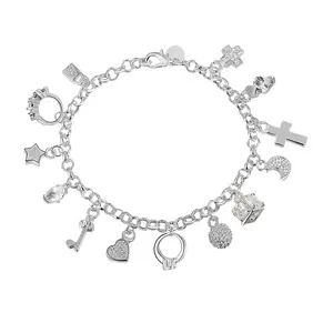 2026 1pc Elegant Silver Heart and Key Pendant Bracelet for Women, 13 Mini Charms Decor Bohemian Shiny Exquisite Bracelet, Fashion Statement Jewelry Accessory, Perfect Birthday Holiday Gift for Wife Girlfriend mother's day gift from son,surprised