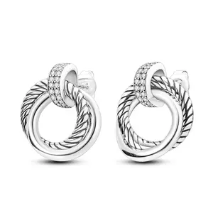 Twisted Interlocking Stud Earrings 925 Sterling Silver, Cable Twist Design, Paved Clear For Elegant Jewelry, Mother's Day/Birthday/Anniversary Gifts,Daily Wear Women's Earrings