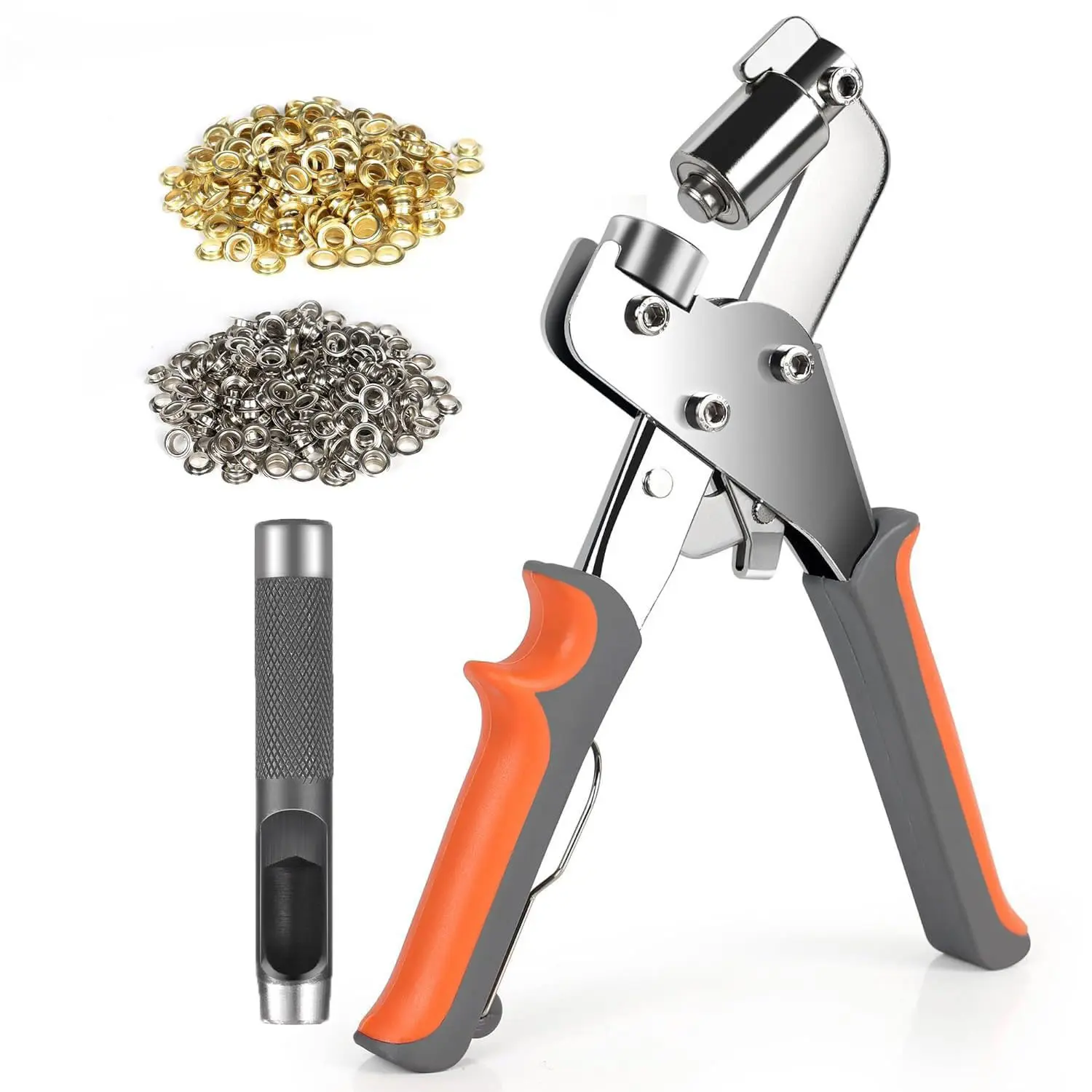 3/8" Size Handheld Metal Grommet Tool Kit with Eyelets+Pliers, Hardware Hand Tools with Precise Holes Punch for Leather, Tarpaulins, Includes 500Pcs Aluminum Eyelets