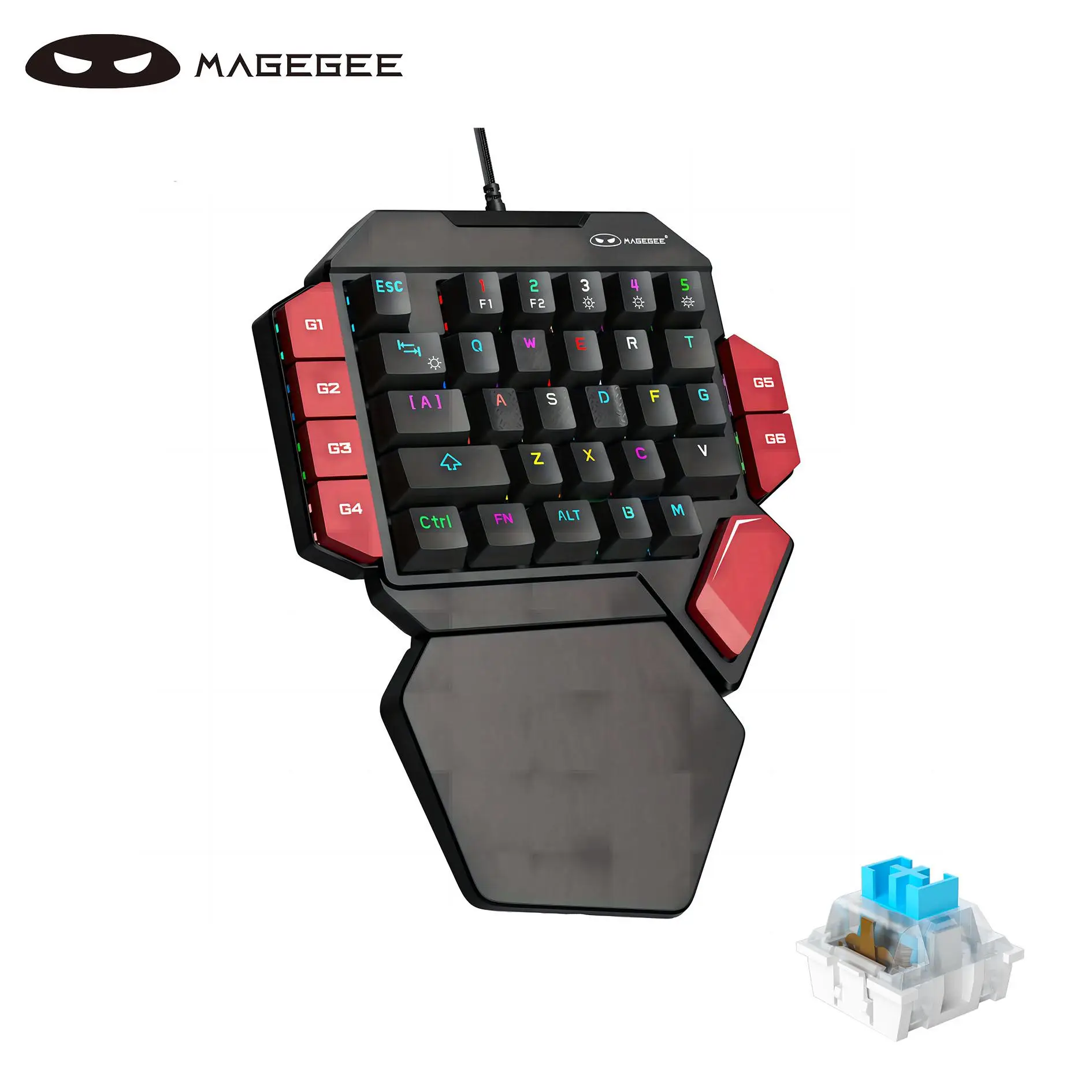 MageGee One Handed Professional Gaming Keyboard, RGB Backlit 35 Keys Mini Wired Mechanical Keyboard for Home PC Gamer Use, Gaming Room Supplies
