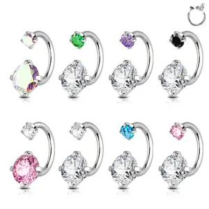 Oufer 16G Horseshoe Internally Threadless AAA+ Garde CZ Revisable Nostril Nose Cartilage Helix Lobe Piercing Ring Inner Diameter 7mm 8mm 9mm
