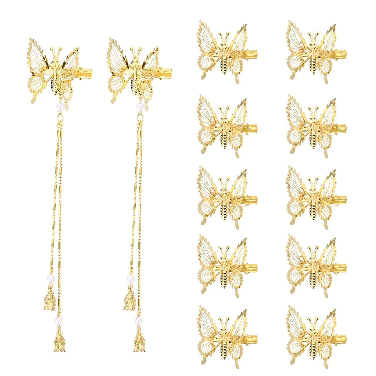 3D Moving Butterfly Hair Clips,Metal Butterfly Hairpins Bride Wedding Head Pieces Hair Accessories for Women Girls (Gold)