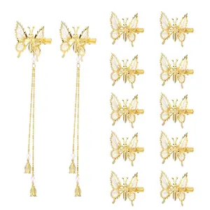 3D Moving Butterfly Hair Clips,Metal Butterfly Hairpins Bride Wedding Head Pieces Hair Accessories for Women Girls (Gold)