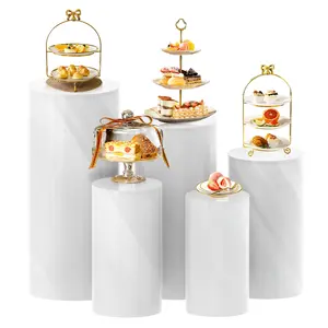 5PC Cylinder Pedestal Stands for Party, White Round Large Cylinder Tables, Pedestal Display Plinth Pillars for Wedding Ceremony Birthday Party Art Decor