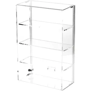 Plymor Clear Acrylic Locking Display Case with Sliding Back, 3 Shelves