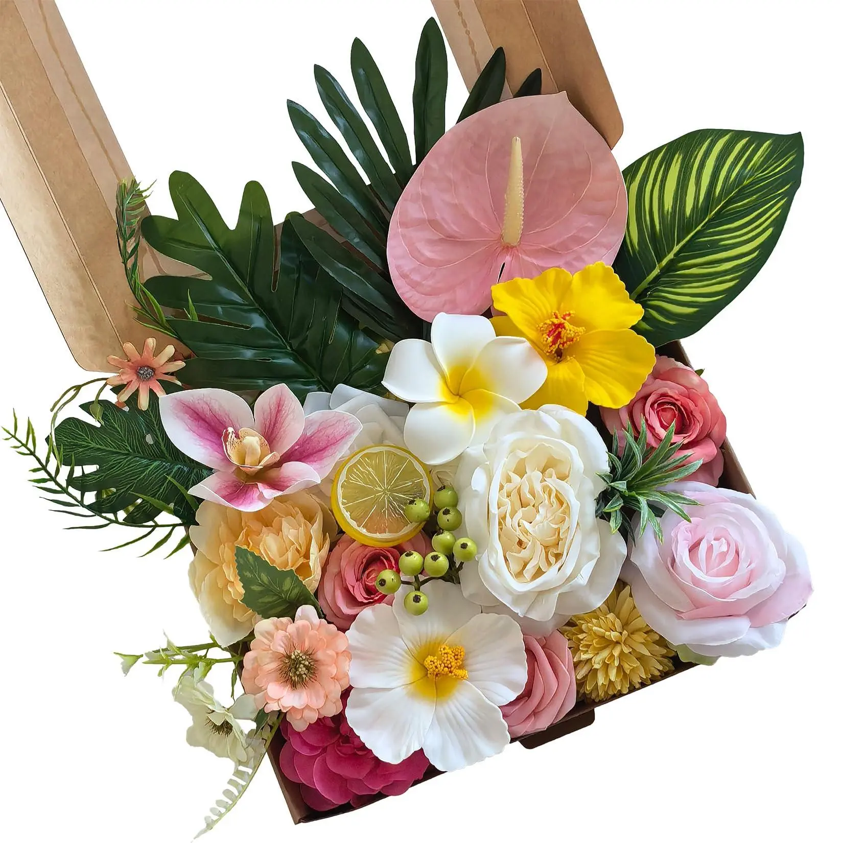 GARVEE 1-Pack Plastic-Silk Mixed Flowers with Tropical Look & Bendable Stems, DIY Faux Flower Arrangement Box for Wedding Bouquets, Table Centerpieces