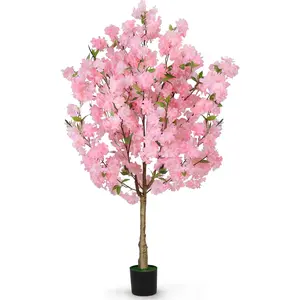 Artificial Cherry Blossom Tree, Fake Plants Indoor Decor, Faux Pink Sakura Flowers for Living Room Home House Entryway Bedroom Office Inside Decorations, 4FT