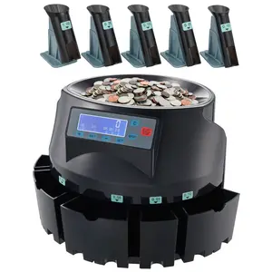 VEVOR USD Coin Counter Coin Sorters with LCD Display, Coin Sorter Machine for USD Coin 1 5 10 25 1, Sorts up to 300 Coins/min, Change Counter Holds 2000 Coins Included 5 Coin Bins 5 Tubes