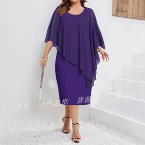 Plus Size Dresses Wedding Guest - Mother Bride Semi Formal Lace Cape with Chiffon Overlay Dresses