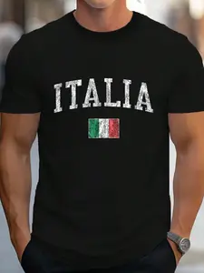100% Cotton Italy T-Shirt Vintage Italia Sports Design Italian Flag Tee T-Shirt Women's Men's Graphic Tee Crew Neck summer vacation Tops