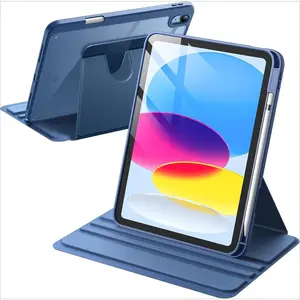 SQ-CPC002 Rotating Case for iPad (A16) 11th/10th Generation (2025/2022) with Pencil Holder, 360 Degree Rotation Protective Stand Cover Clear Back, Auto Wake/Sleep (Navy)