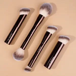 Maange 4-Piece Aluminum Makeup Brush Set, Foundation Brush, Blush Brush, Loose Powder Brush, Highlighter Brush, Ideal for Home and Travel