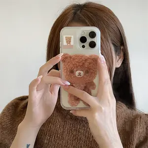Matte translucent white painted lamb fur brown teddy bear phone case for iPhone 11 12 13 14 15 16 pro max