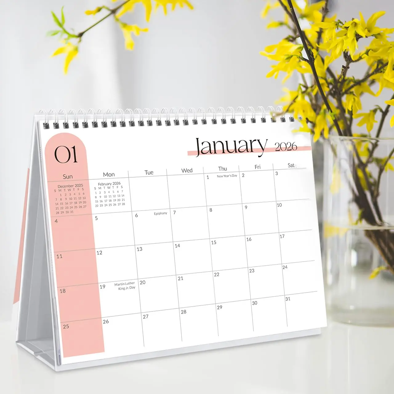 SKYDUE 2026-2027 Small Desk Calendar, 21-Month Desktop Flip Calendar with Stickers, 10" x 8", Minimalist