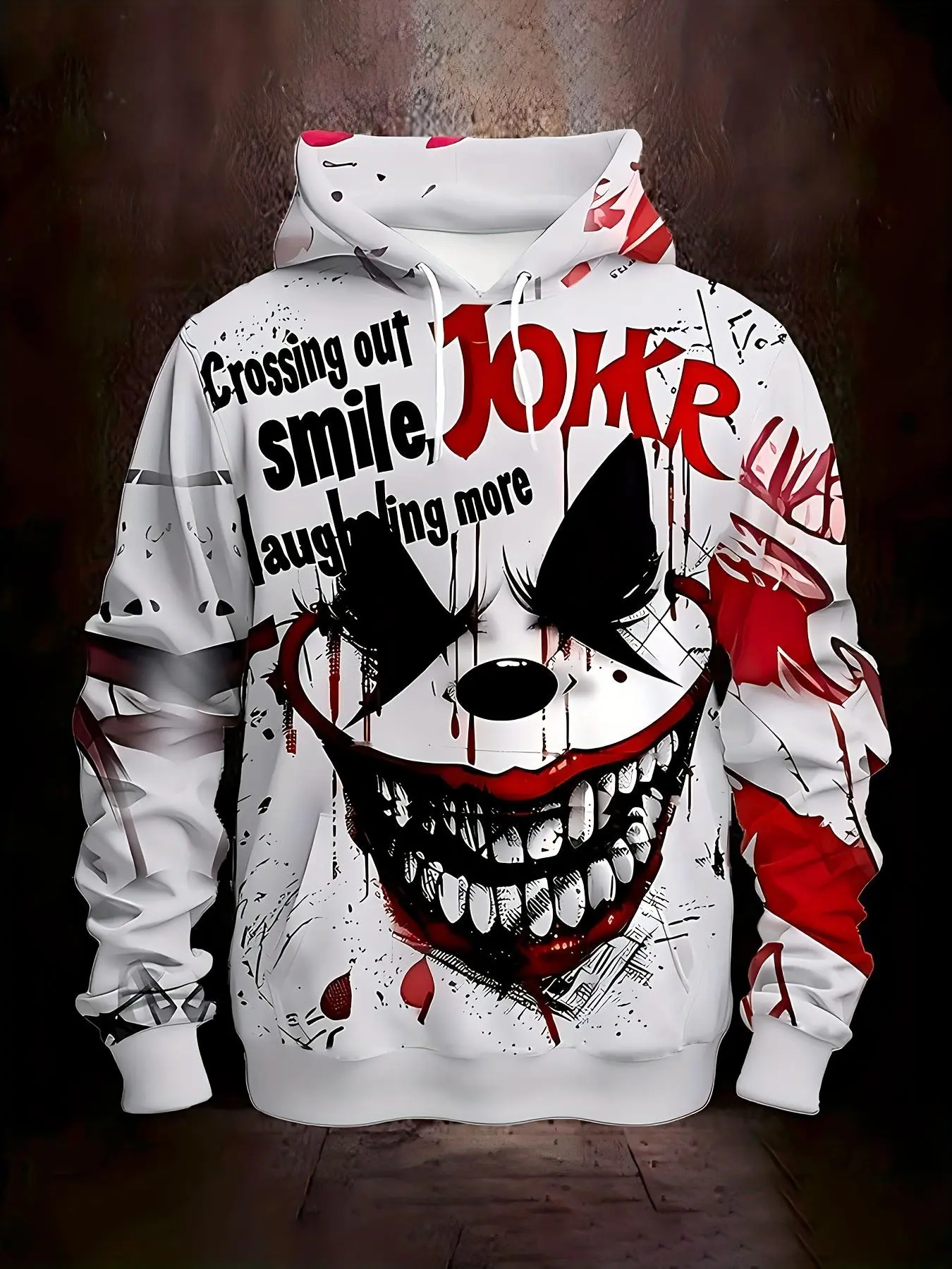 Men's Casual Sports Fitness Outdoor Home Hooded Sweater, Comfy Streetwear, Graphic Streetwear Clothing, Graphic Print Hoodie, Clown Pattern 3D Printing, Elastic, With Drawstring Pocket, Knitted Fabric, Spring Autumn Winter