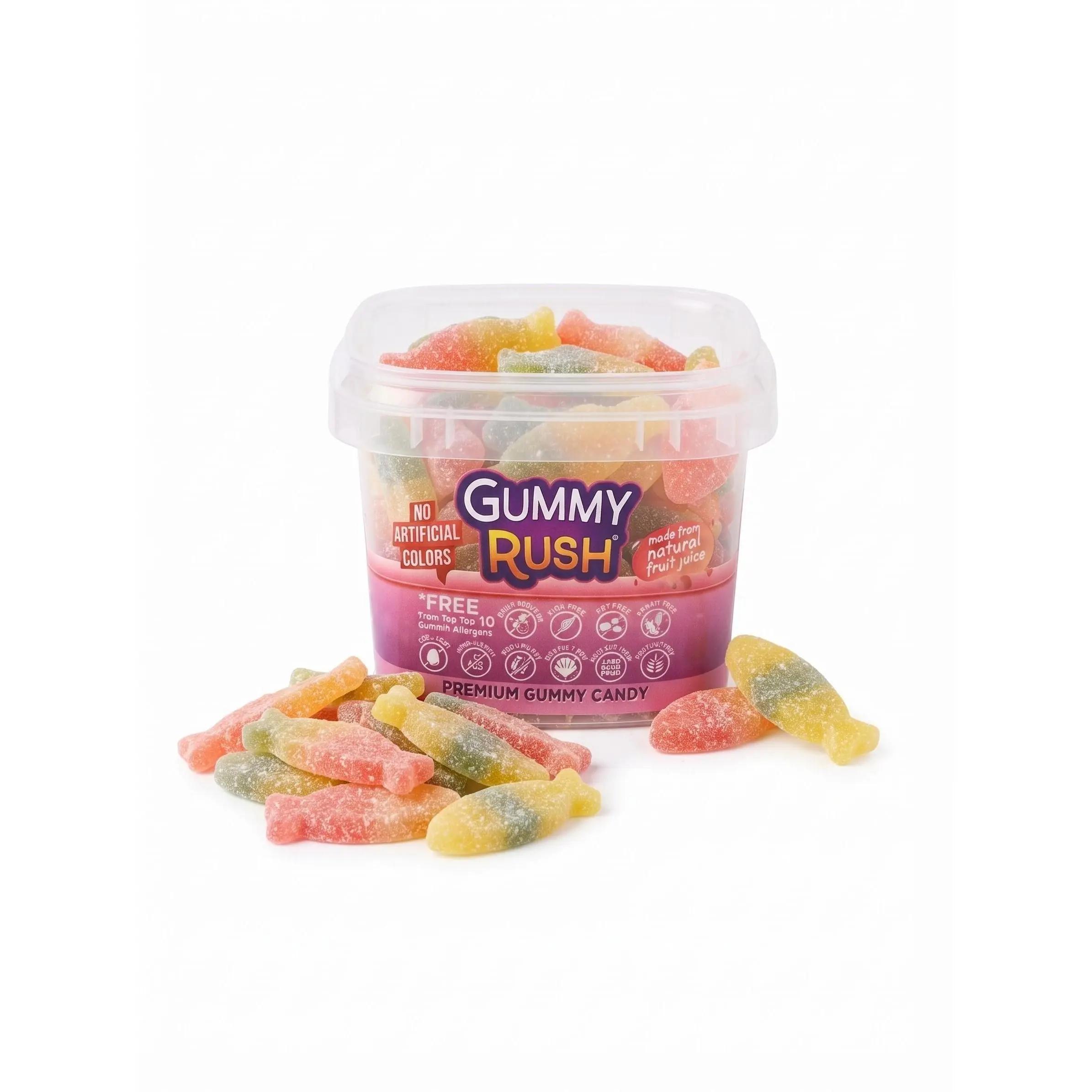 Gummy Rush Snack Tubs Fizzy Sour Splash Fish 4oz 12 Pack