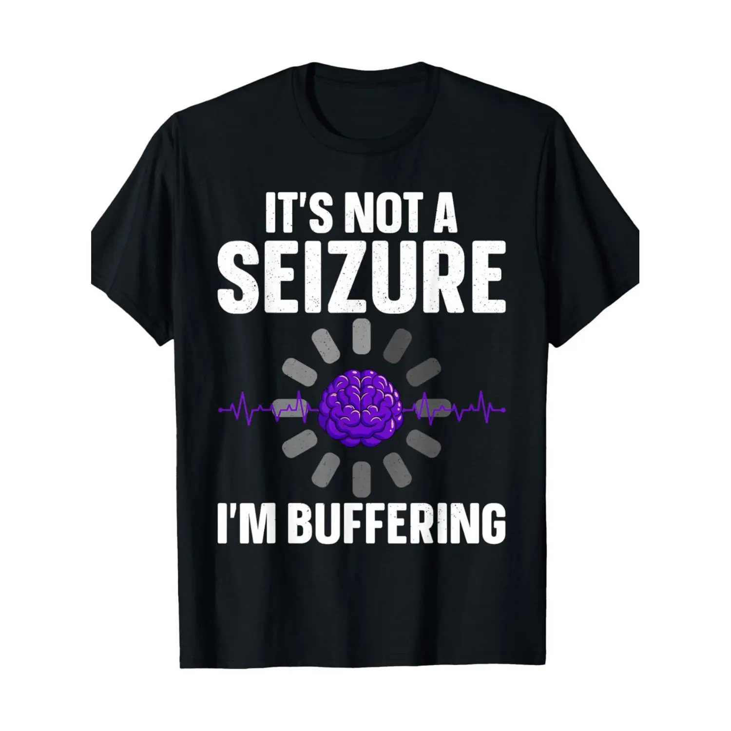 Epilepsy Awareness Crew Neck T-Shirt, 100% Cotton, Casual Style, Medium Stretch Knit Fabric, Regular Fit, with Printed Brain and Seizure Wave Pattern, for Adults, Summer Tee