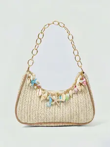 Summer Beach Starfish Decorated Woven Shoulder Bag/tote Bag, Straw Handbag, Casual Lightweight Bag, Boho Style, All Seasons, Perfect for Beaches