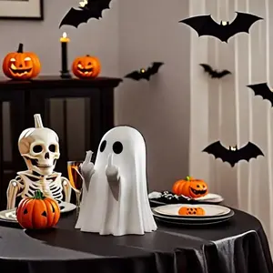 2Pcs Halloween Ghost Figurine - Spooky Resin Statue, Cute Finger Ghost Ornaments, Perfect for Indoor & Porch Decor