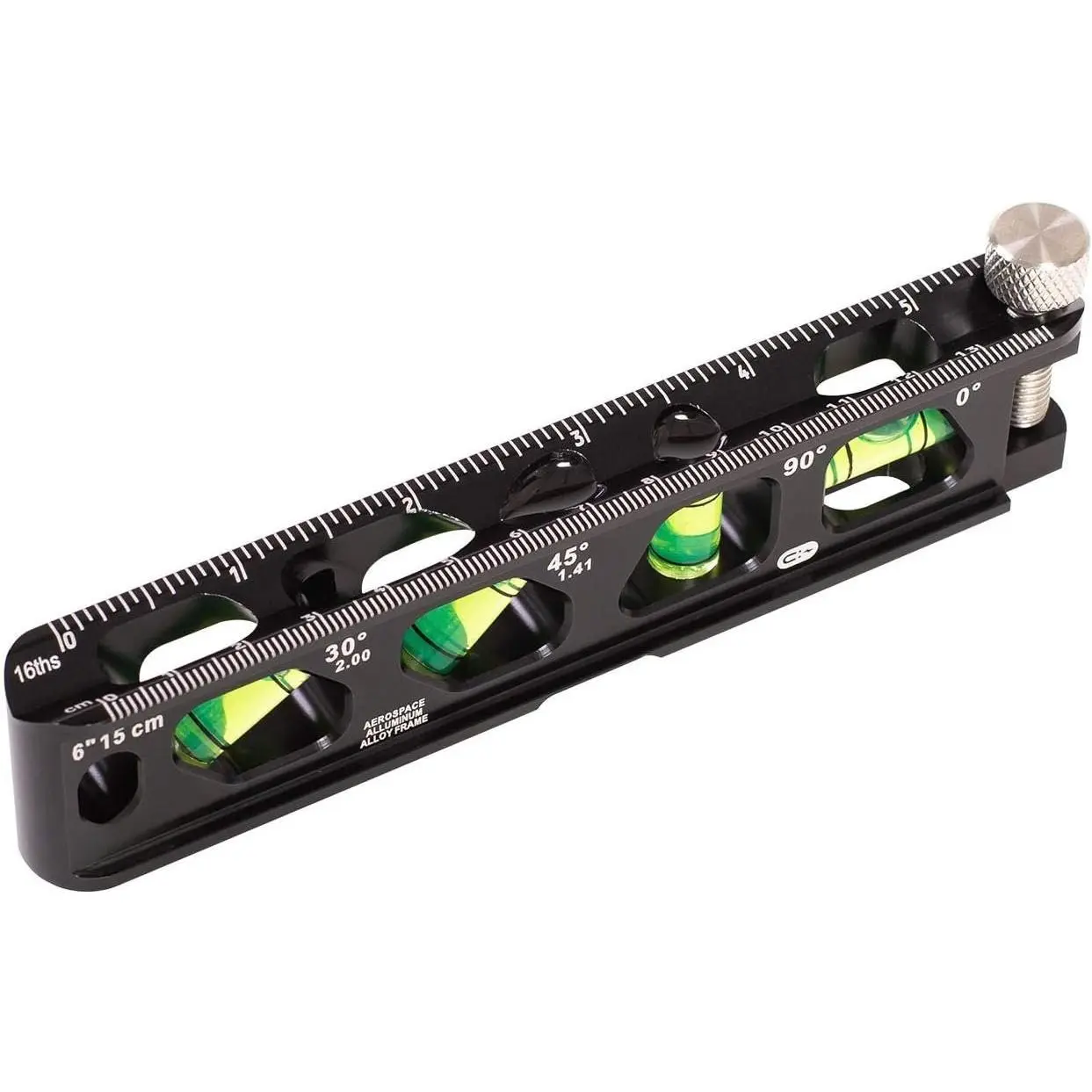 6-inch High Viz Black Alloy Metal Torpedo Level - Conduit Hardware Tool with 4 Vials, V-Groove, Track, and Scale