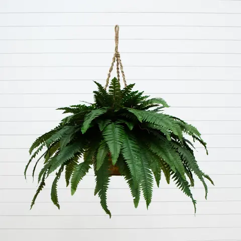 29in Handmade Elegant Decorative Synthetic Plastic Double Giant Boston Fern Hanging Basket - Large Synthetic Plastic Hanging Planters & Baskets, Indoor Garden Hanging Pot, Home Office Accessory