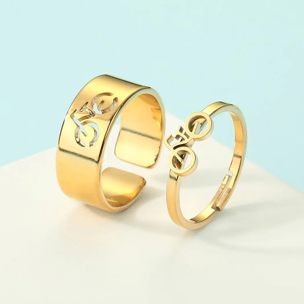 Kinitial Stainless Steel Bicycle Promise Ring Alternative Engagement Wedding Ring Can Adjustable Ring