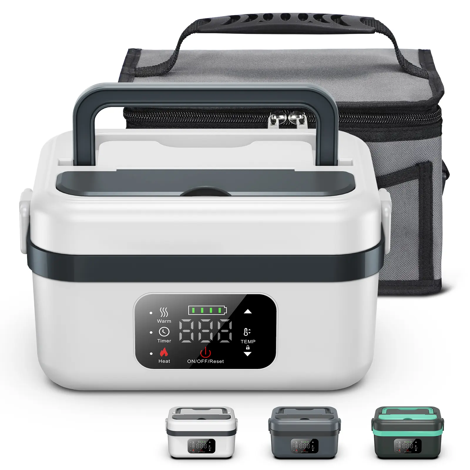 Cordless Electric Lunch Box with Insulated Bag, 16000mAh Rechargeable, 1L Large Capacity, Smart Timer, Removable Divider, BPA Free with Tableware