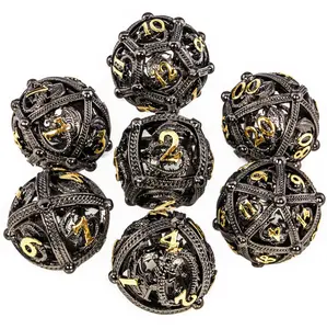 Metal Dice Set for DND - Unique Round Hollow Orb Design for Enhanced Rolling - Dragon-Themed Metal Dice for Dungeons and Dragons and RPGs