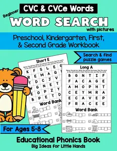 Beginner Word Search with Pictures for Kids Ages 5-8 Educational Phonics Book: Preschool, Kindergarten, 1st grade, 2nd Grade Search