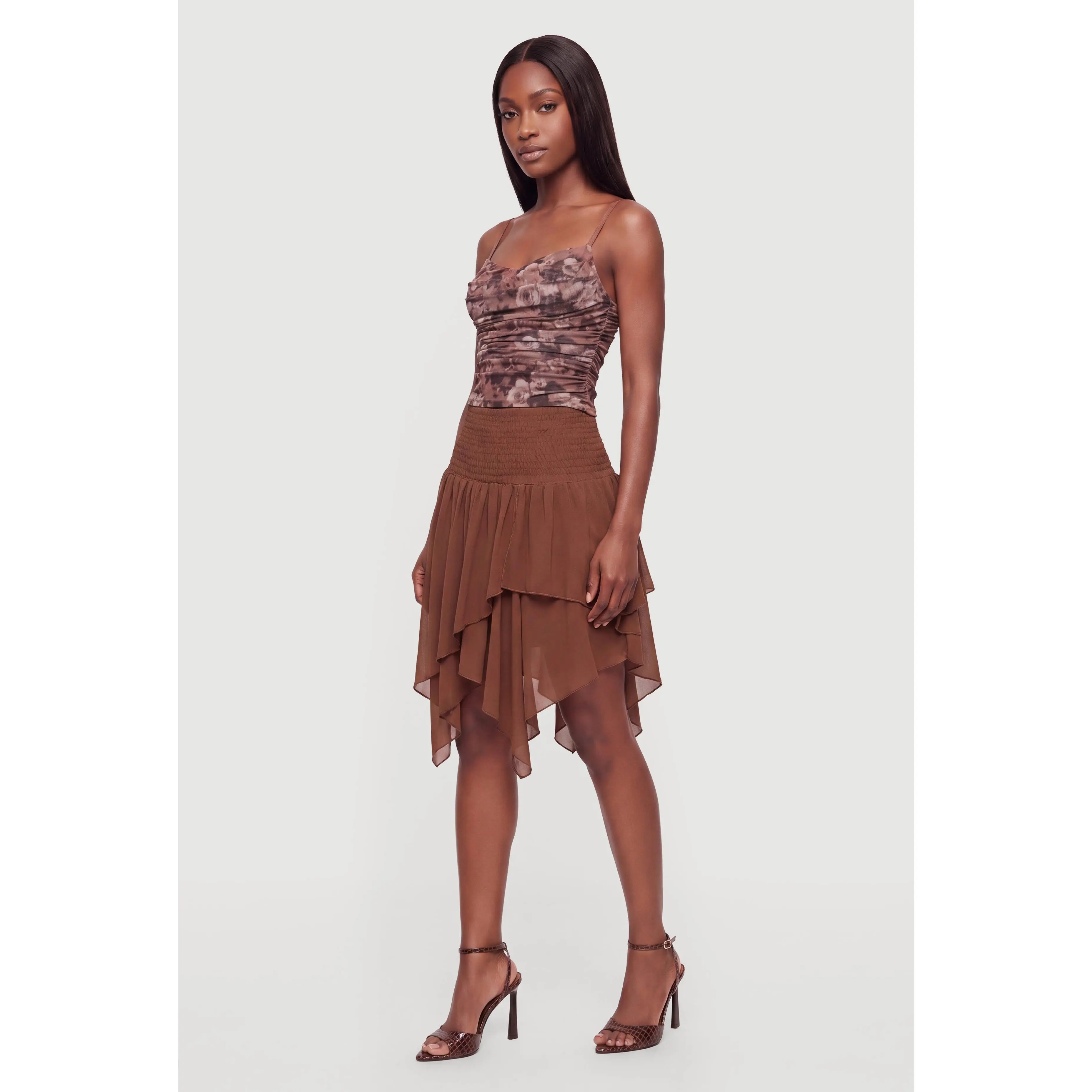 Floral Mesh Cowl Neck Bustier Blouse