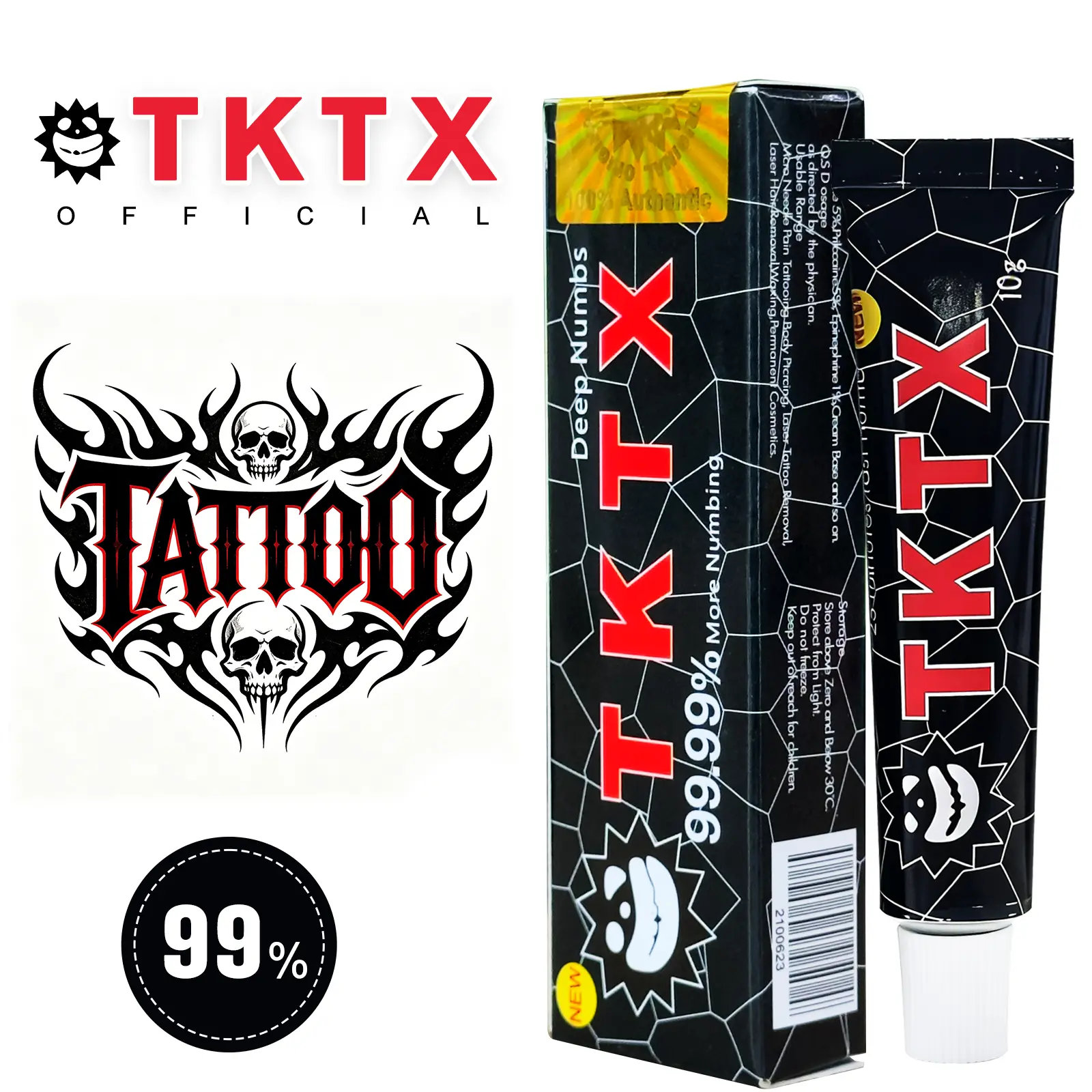 TKTX Black 99.99% Max Strength Tattoo Numbing Cream, Limited Edition 10g Topical Anesthetic, Painless for Tattoo, Laser Removal, Waxing, Eyebrow Threading & PMU, External Use Only
