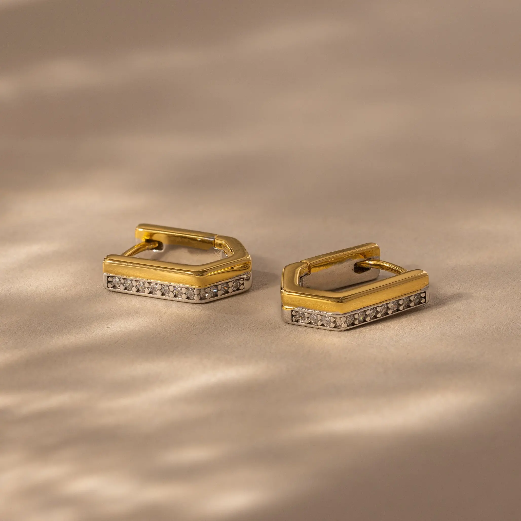 Pave Pointed Mixed Metal Hoops by Caitlyn Minimalist - Geometric Two Tone Huggie Earrings - Unique Everyday Earrings - Mixed Metal Jewelry - Friend Gift