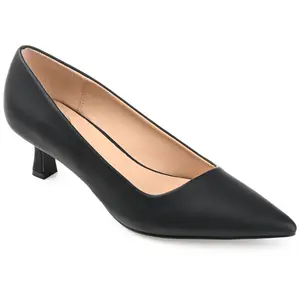 Journee Collection Women's Celica Slip On Kitten Heel Pointed Toe Pumps Black 7.5