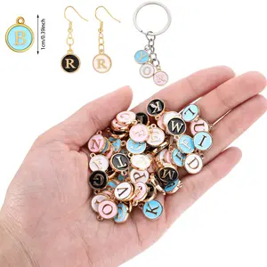 A Set of 104 Alphabet Charms for Bracelet,Necklace & DIY Projects (Black,White,Pink,Blue),Letter Charms for Jewelry Making,Christmas Party Gifts,Fashion Accessories